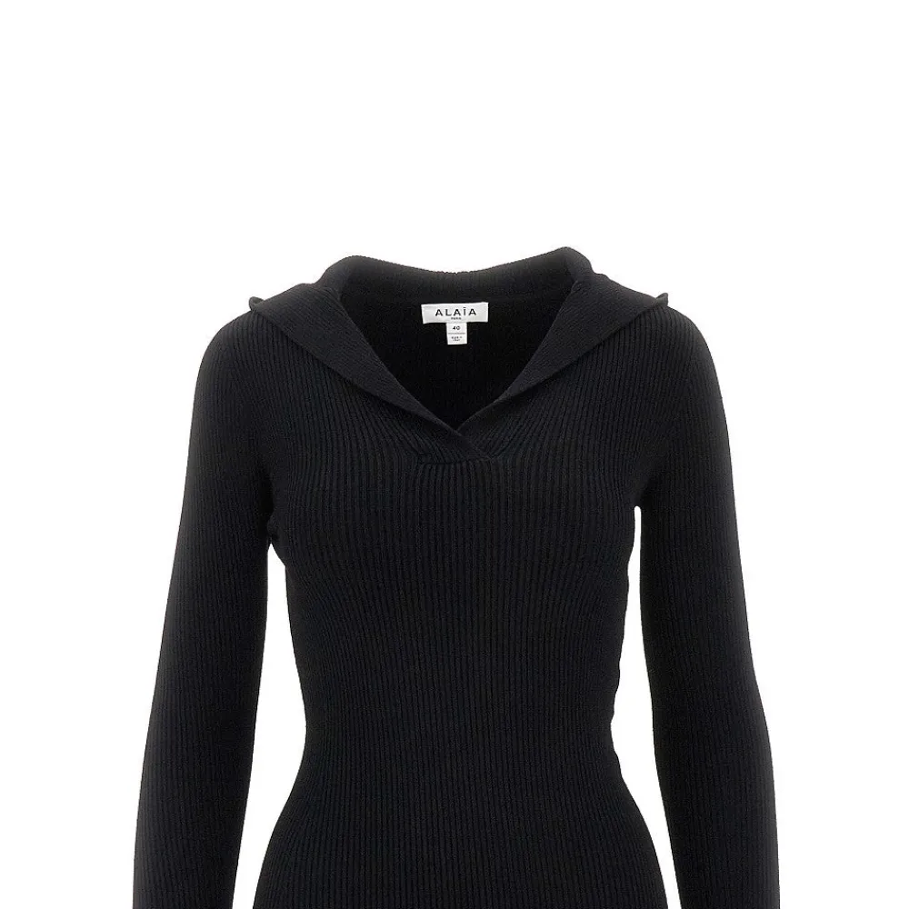 knitted_hooded_long_dress_1.webp Outlet Knitted hooded long dress Dresses