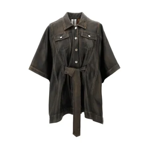 Sale Leather cape jacket with belt Outerwear