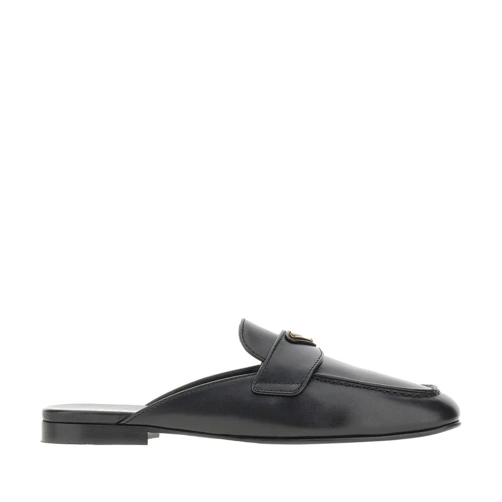 leather_sabot_with_triang_0.webp Fashion Leather sabot with triangle logo Flat Shoes
