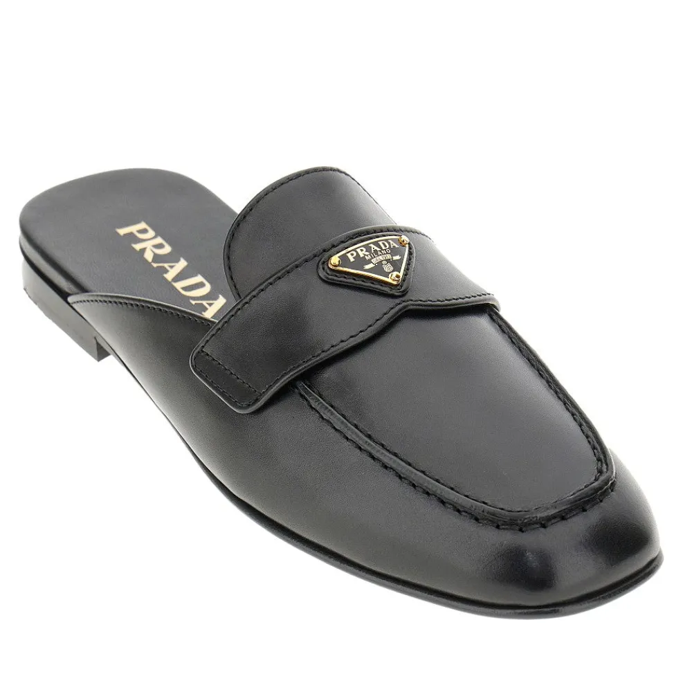 leather_sabot_with_triang_1.webp Fashion Leather sabot with triangle logo Flat Shoes