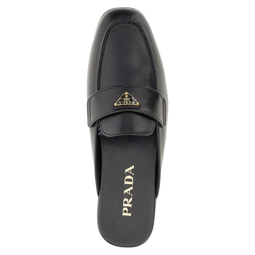 leather_sabot_with_triang_3.webp Fashion Leather sabot with triangle logo Flat Shoes