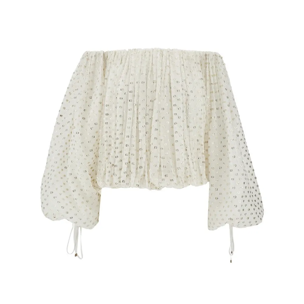 silk_jacquard_offtheshoul_0.webp Outlet Silk jacquard off-the-shoulder blouse Shirts