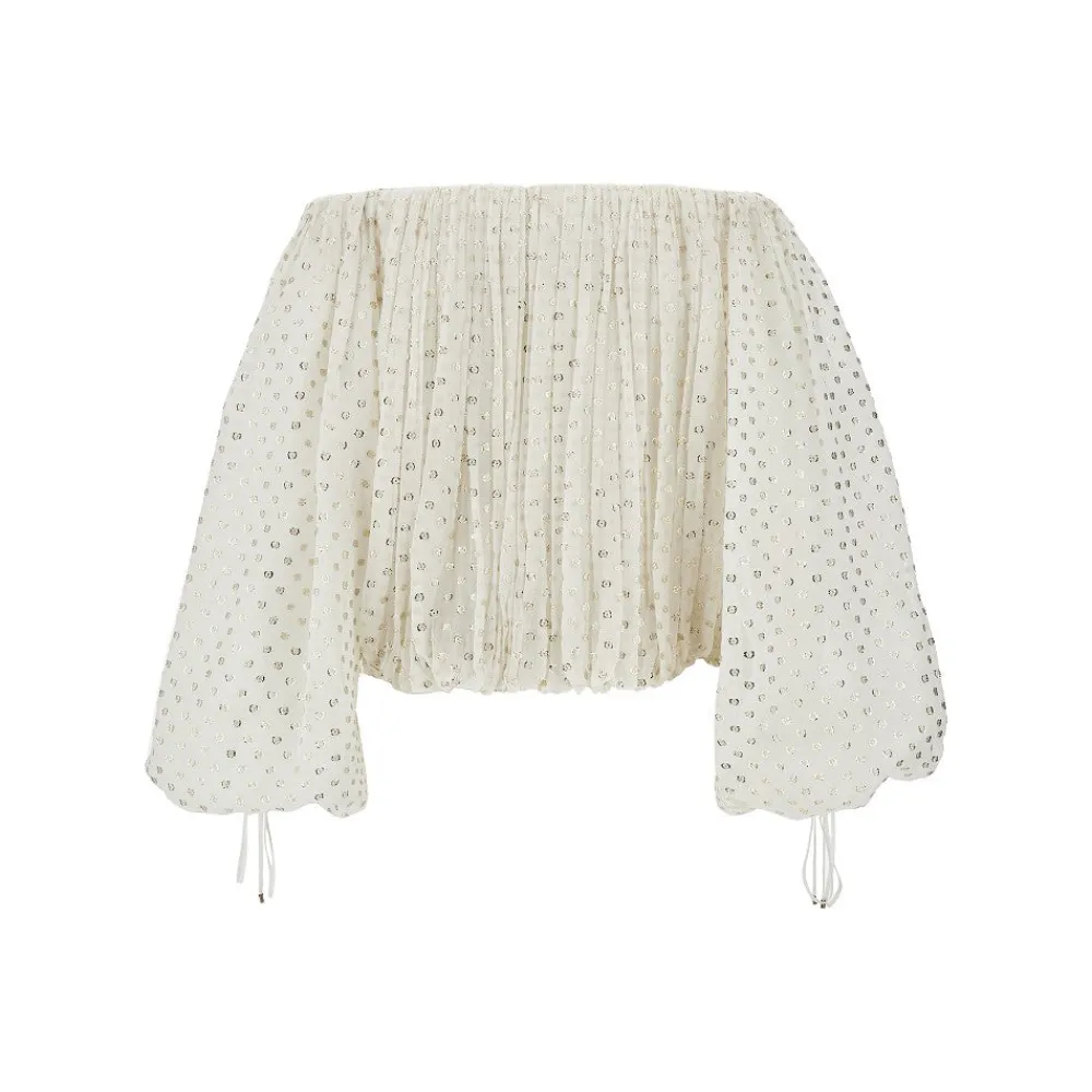 silk_jacquard_offtheshoul_2.webp Outlet Silk jacquard off-the-shoulder blouse Shirts