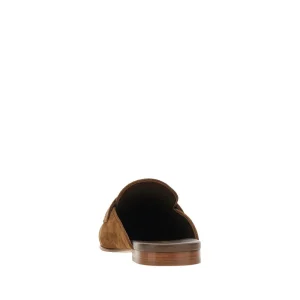 Fashion Suede leather sabot with triangle logo Flat Shoes