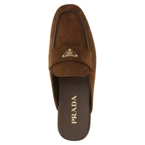 Fashion Suede leather sabot with triangle logo Flat Shoes